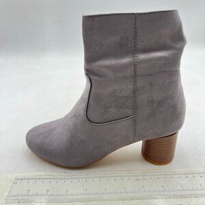Grey Women Closed Toe Ankle Boots Stacked Chunky Low Heel Side Zipper Shoes